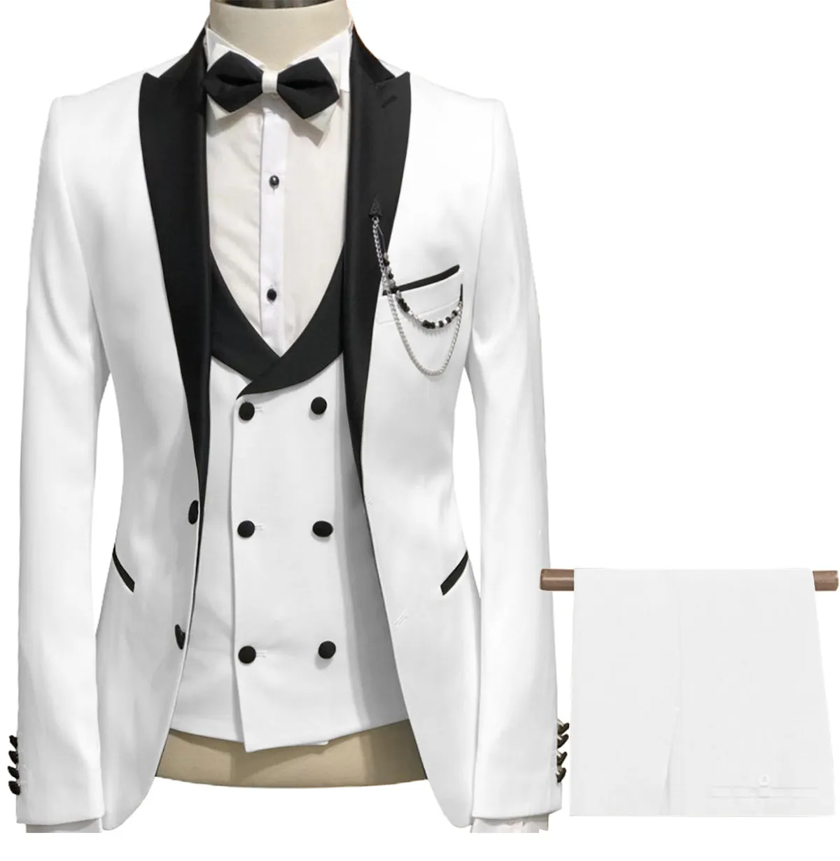 Formal Men's 3 Piece Men's Suit Solid Color Flat Peak Lapel Tuxedo (Blazer   Vest   Pants)