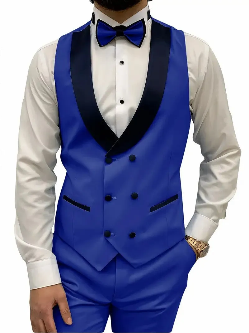 Formal Men's 3 Piece Men's Suit Solid Color Flat Peak Lapel Tuxedo (Blazer   Vest   Pants)