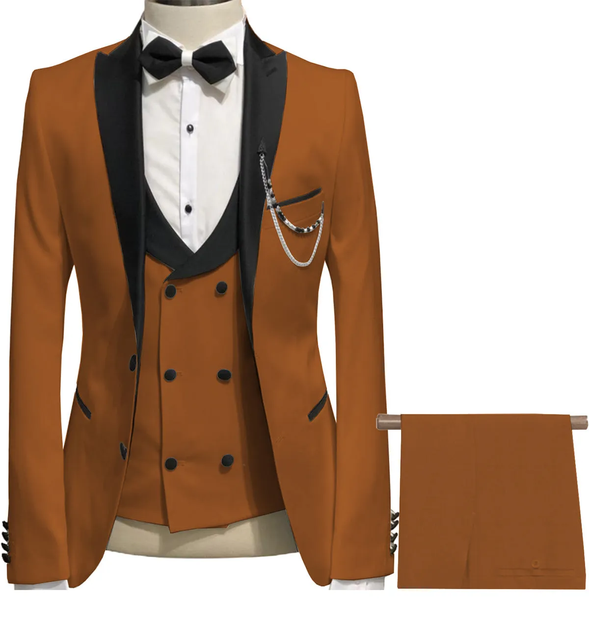 Formal Men's 3 Piece Men's Suit Solid Color Flat Peak Lapel Tuxedo (Blazer   Vest   Pants)
