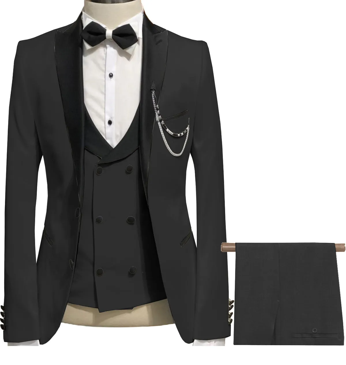 Formal Men's 3 Piece Men's Suit Solid Color Flat Peak Lapel Tuxedo (Blazer   Vest   Pants)