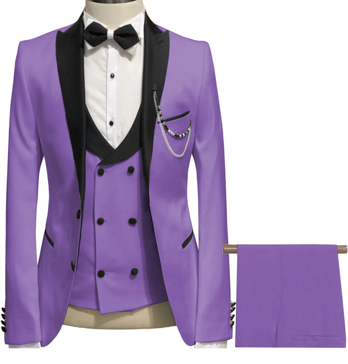 Formal Men's 3 Piece Men's Suit Solid Color Flat Peak Lapel Tuxedo (Blazer   Vest   Pants)