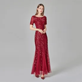 Gauze Sequin Fishtail Evening Dress