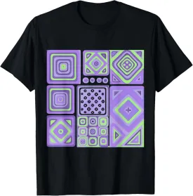 Geometric Squares Purple and Green Mediterranean Pattern T-Shirt