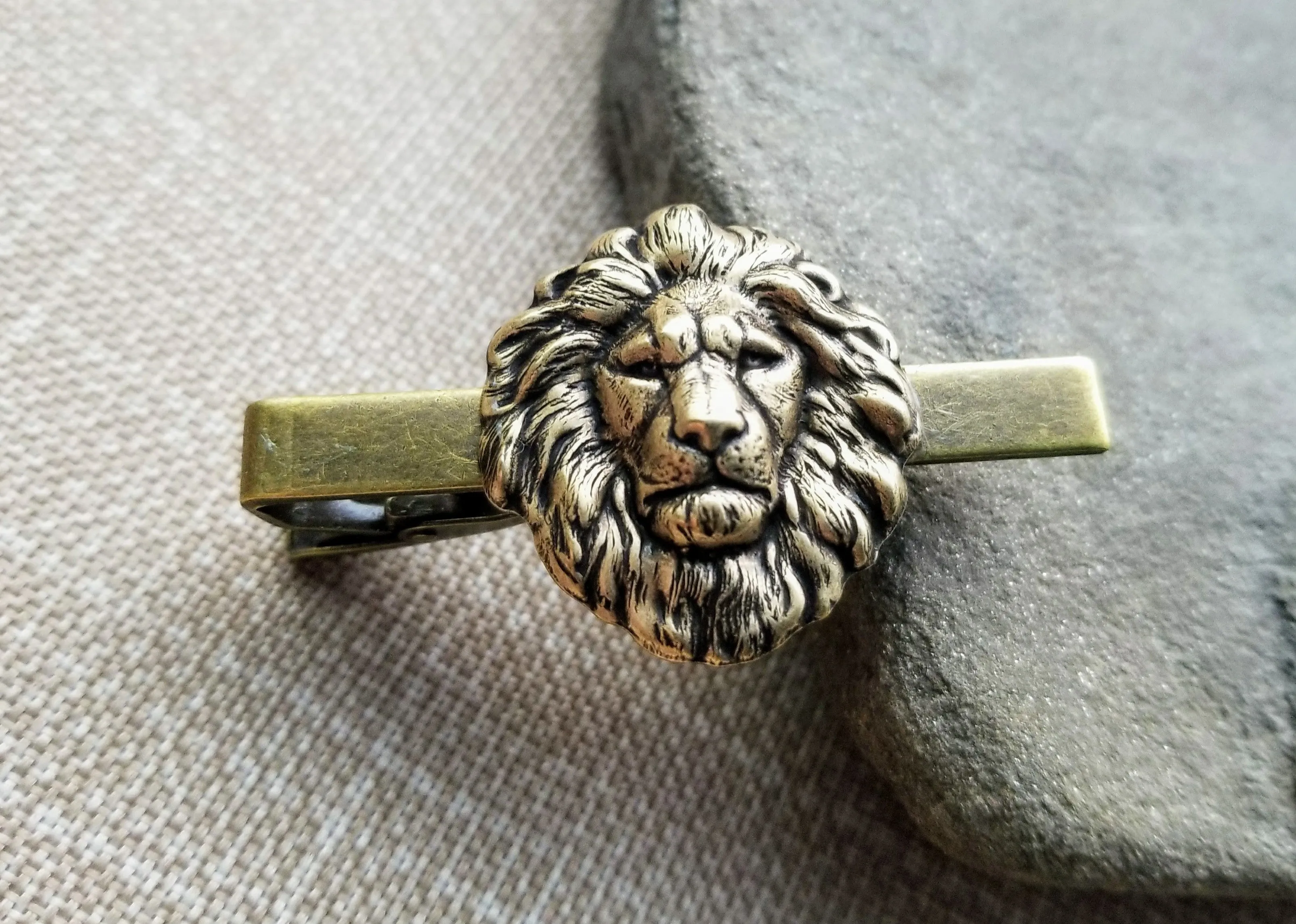 Handmade Oxidized Brass Steampunk Lion Tie Clip Tie Bar