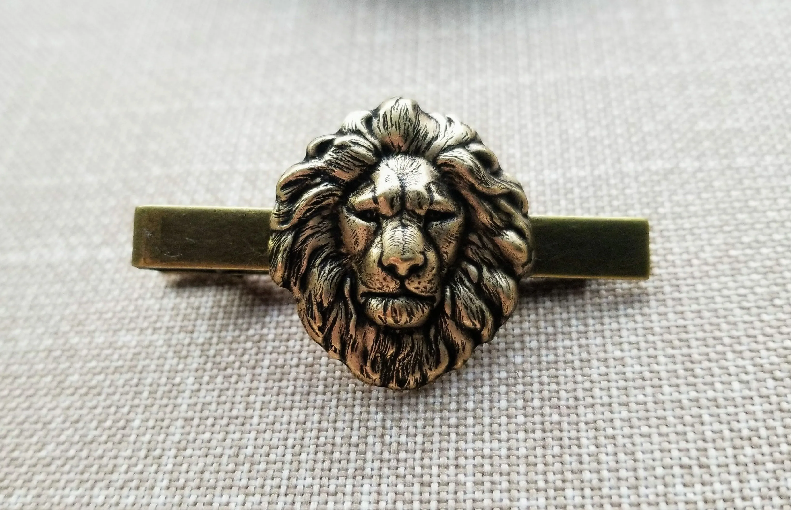 Handmade Oxidized Brass Steampunk Lion Tie Clip Tie Bar