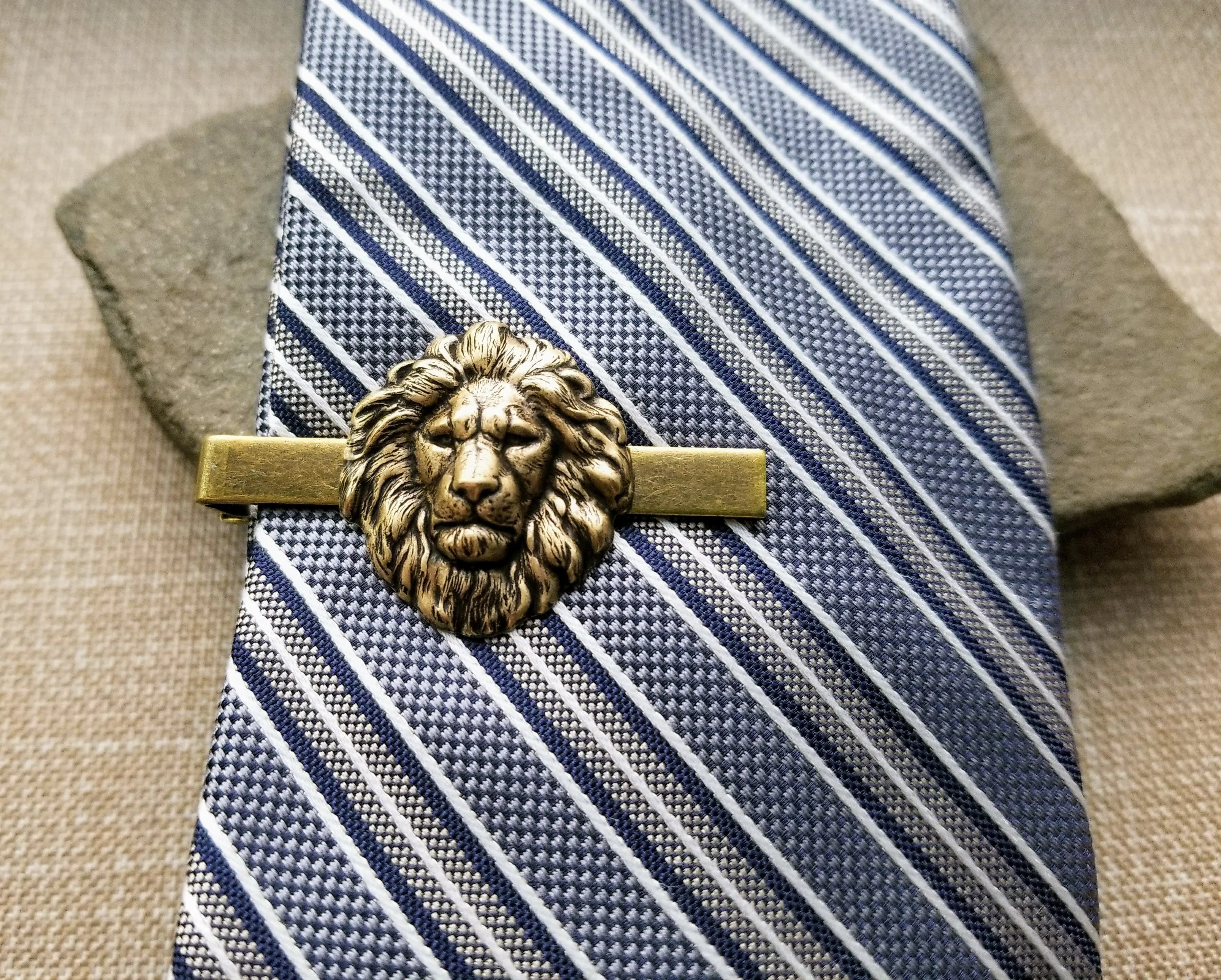 Handmade Oxidized Brass Steampunk Lion Tie Clip Tie Bar