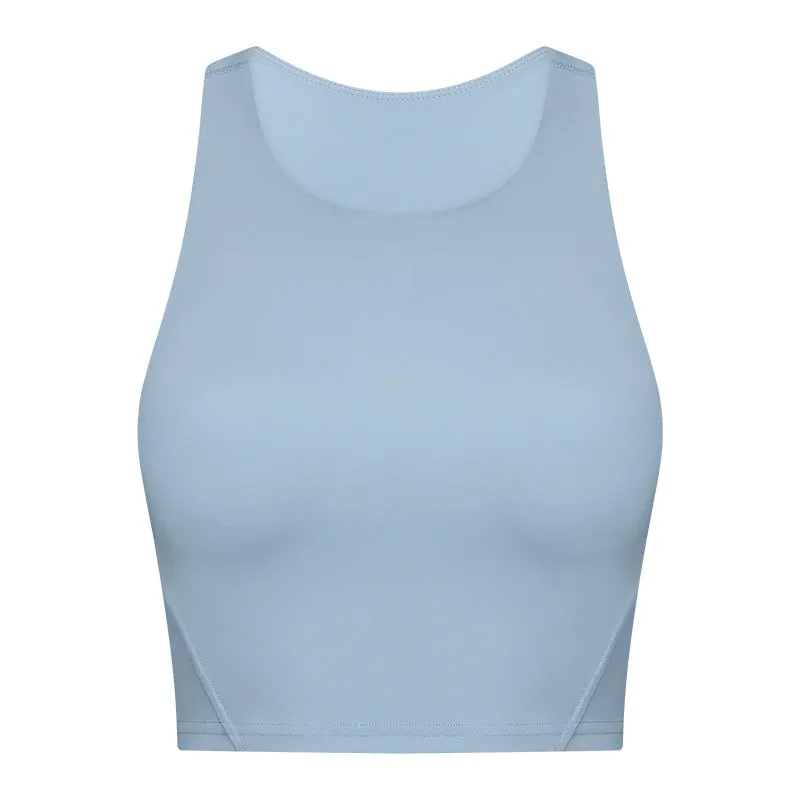 Hzori Spring and Summer New Pull High round Tie Chest Pad Yoga Vest Nude Feel Compact High Elastic Sports Fitness Top