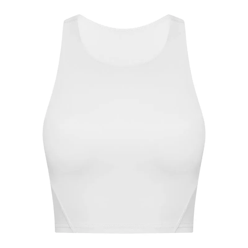 Hzori Spring and Summer New Pull High round Tie Chest Pad Yoga Vest Nude Feel Compact High Elastic Sports Fitness Top