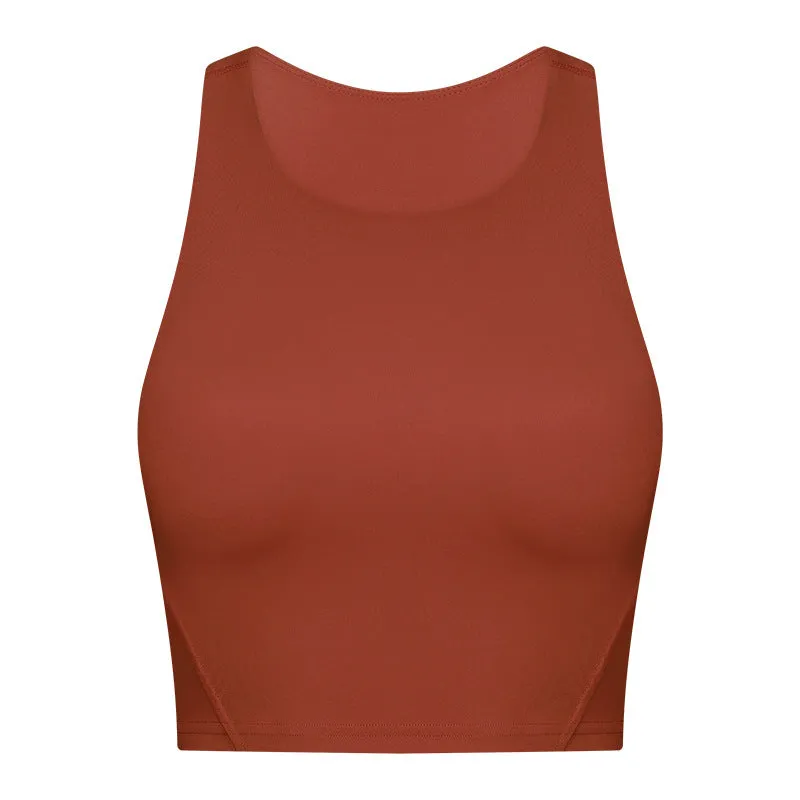 Hzori Spring and Summer New Pull High round Tie Chest Pad Yoga Vest Nude Feel Compact High Elastic Sports Fitness Top