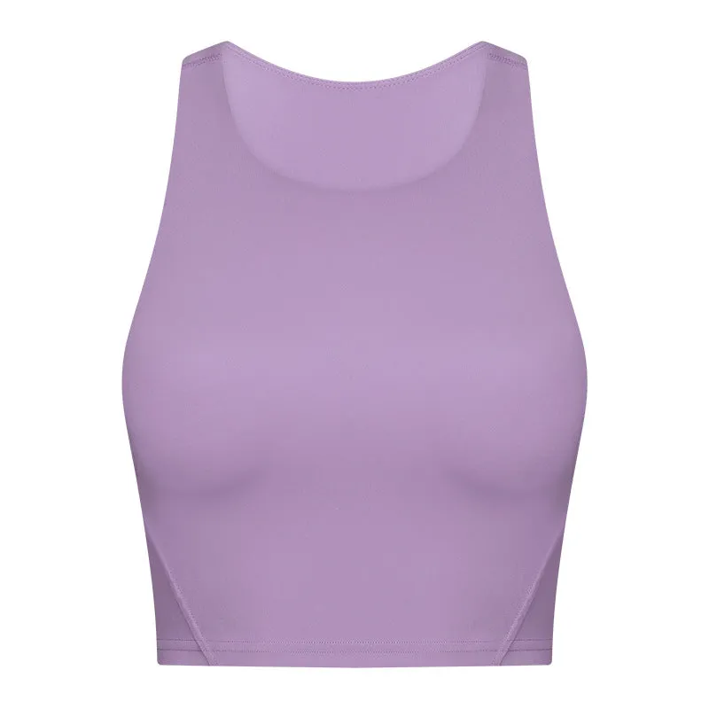 Hzori Spring and Summer New Pull High round Tie Chest Pad Yoga Vest Nude Feel Compact High Elastic Sports Fitness Top