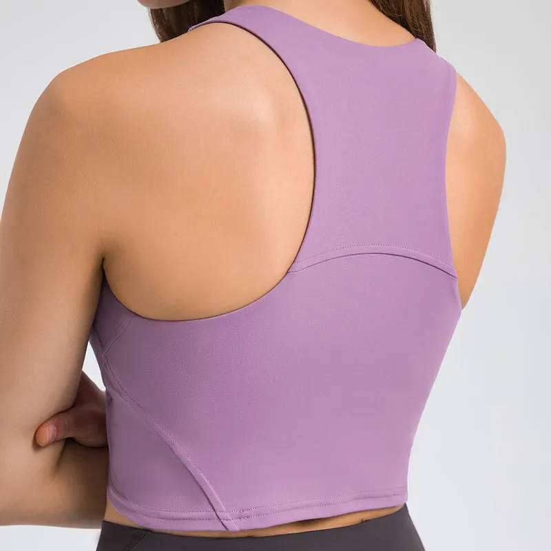 Hzori Spring and Summer New Pull High round Tie Chest Pad Yoga Vest Nude Feel Compact High Elastic Sports Fitness Top