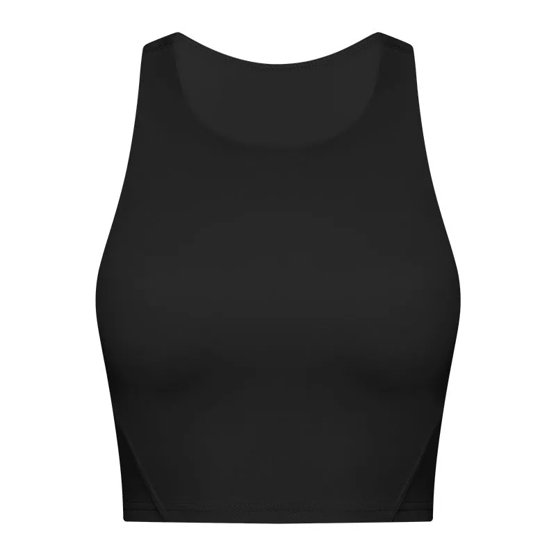 Hzori Spring and Summer New Pull High round Tie Chest Pad Yoga Vest Nude Feel Compact High Elastic Sports Fitness Top