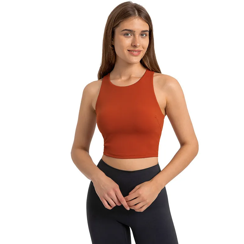 Hzori Spring and Summer New Pull High round Tie Chest Pad Yoga Vest Nude Feel Compact High Elastic Sports Fitness Top
