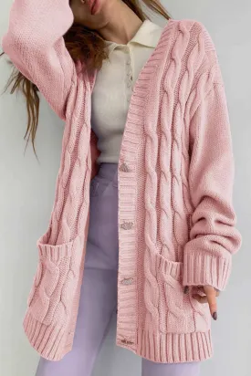 Joskaa Solid Single-breasted Cable Knit Cardigan