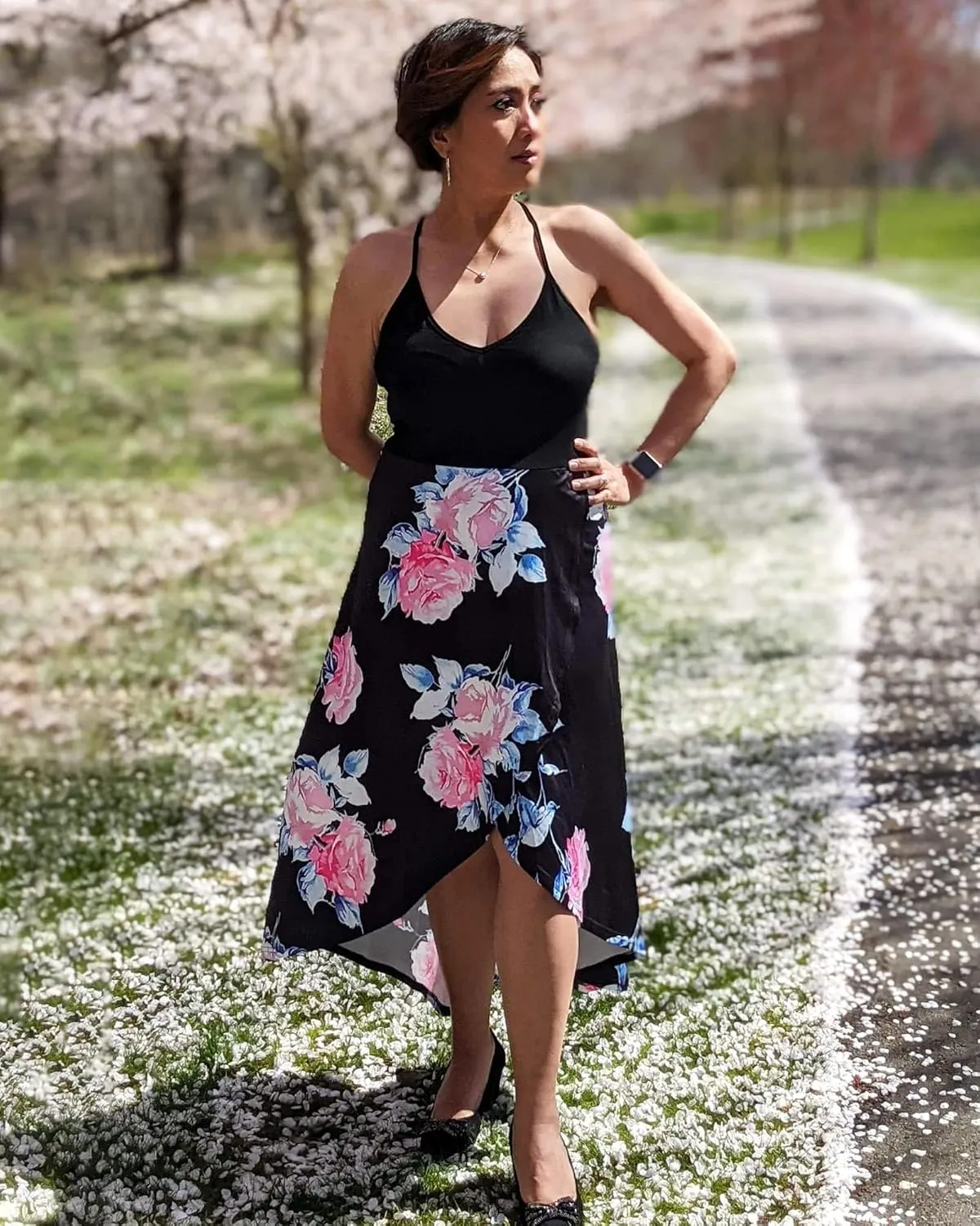 KILIG Women's V Neck Sleeveless Casual Summer Sundresses Asymmetrical Patchwork Floral Maxi Dresses