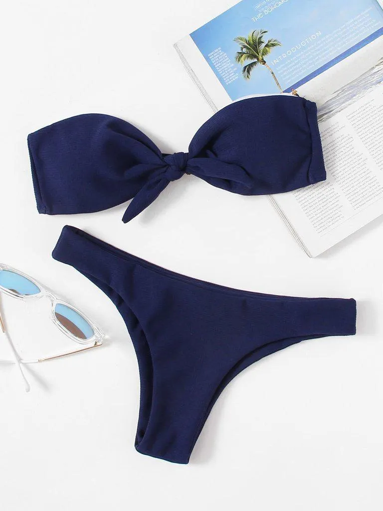 Knot Front Bandeau Bikini Set