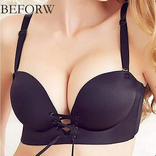 Lace Push Up Bra For Figure Maintain - Wide Strip - Black Double Padded Bra