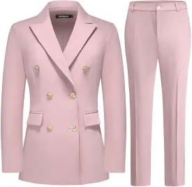 Lamgool Women Pants Suit Double Breasted 2 Piece Blazer Set Work Casual Jacket Outfits for Business