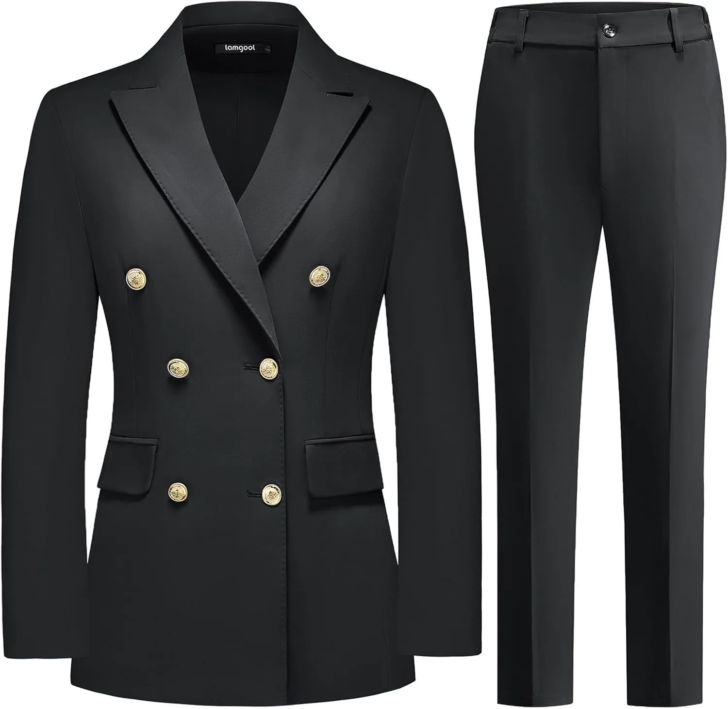 Lamgool Women Pants Suit Double Breasted 2 Piece Blazer Set Work Casual Jacket Outfits for Business