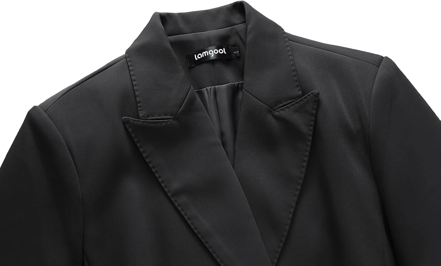 Lamgool Women Pants Suit Double Breasted 2 Piece Blazer Set Work Casual Jacket Outfits for Business