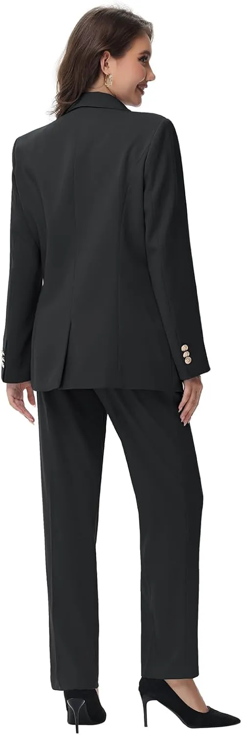 Lamgool Women Pants Suit Double Breasted 2 Piece Blazer Set Work Casual Jacket Outfits for Business