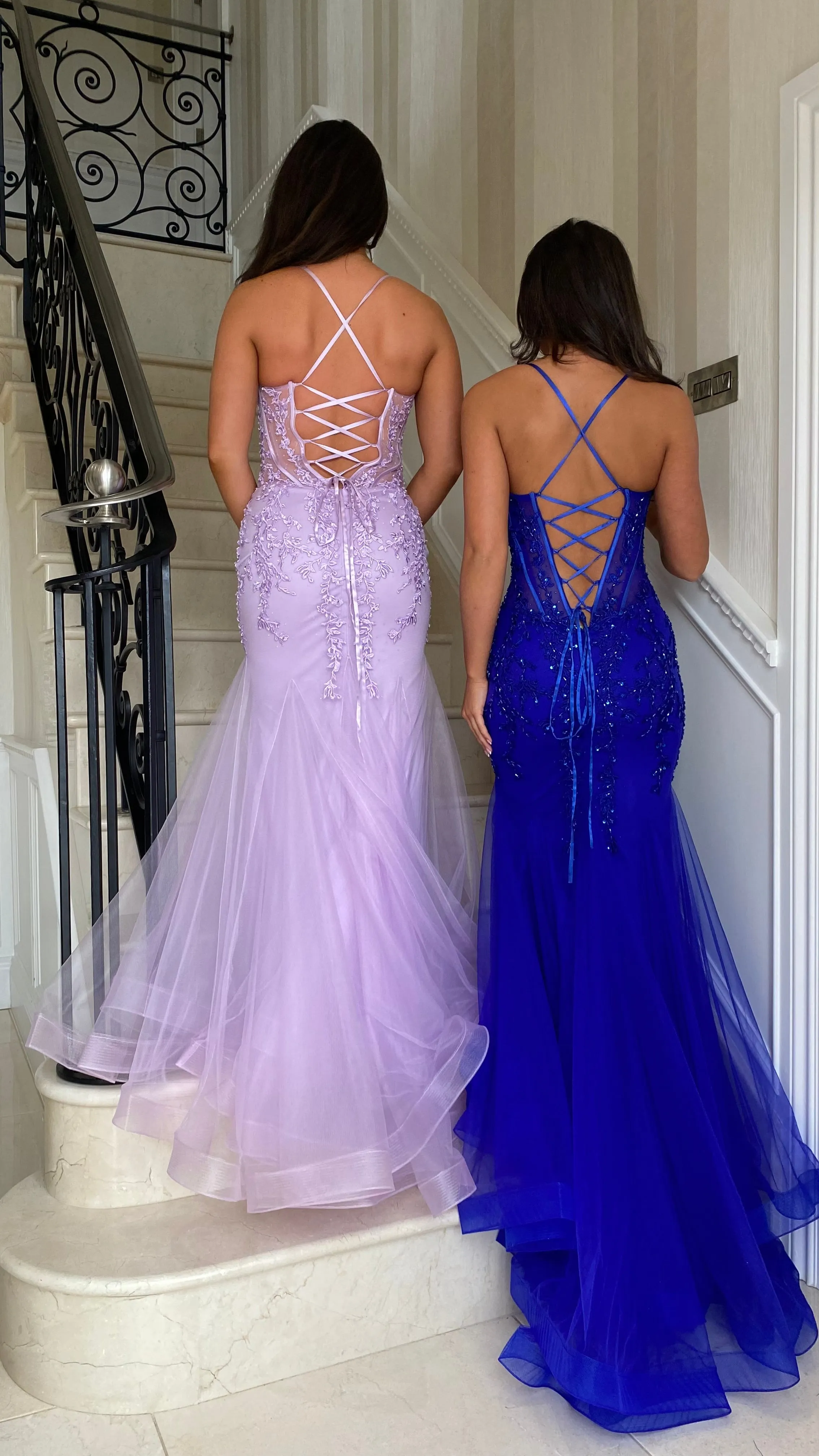 Lilac Lace Corset Fishtail Full Length Gown