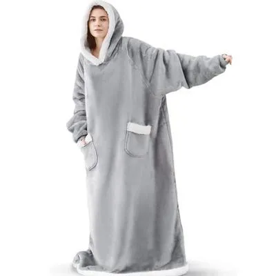 Long Flannel Blanket with Sleeves Winter Oversized Hoodies