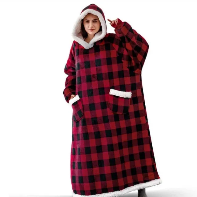 Long Flannel Blanket with Sleeves Winter Oversized Hoodies