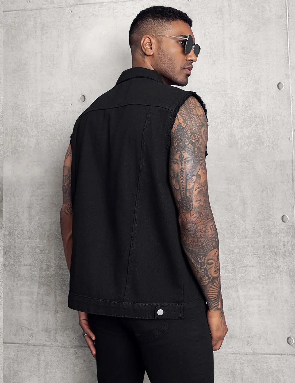 LONGBIDA Men's Denim Vest Sleeveless Ripped Slim fit Distressed Jean Jacket