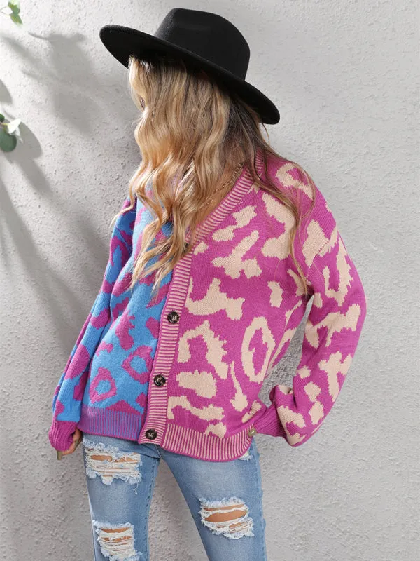 Lucia Single Breasted Street Panel Leopard Print Oversized Knit Cardigan Sweater