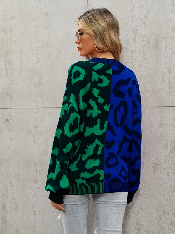 Lucia Single Breasted Street Panel Leopard Print Oversized Knit Cardigan Sweater