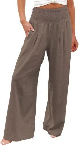 Maternity Pants for Women Cotton Linen Flowy Lounge Work Pant Summer Boho High Waisted Wide Leg Pant Beach Holiday