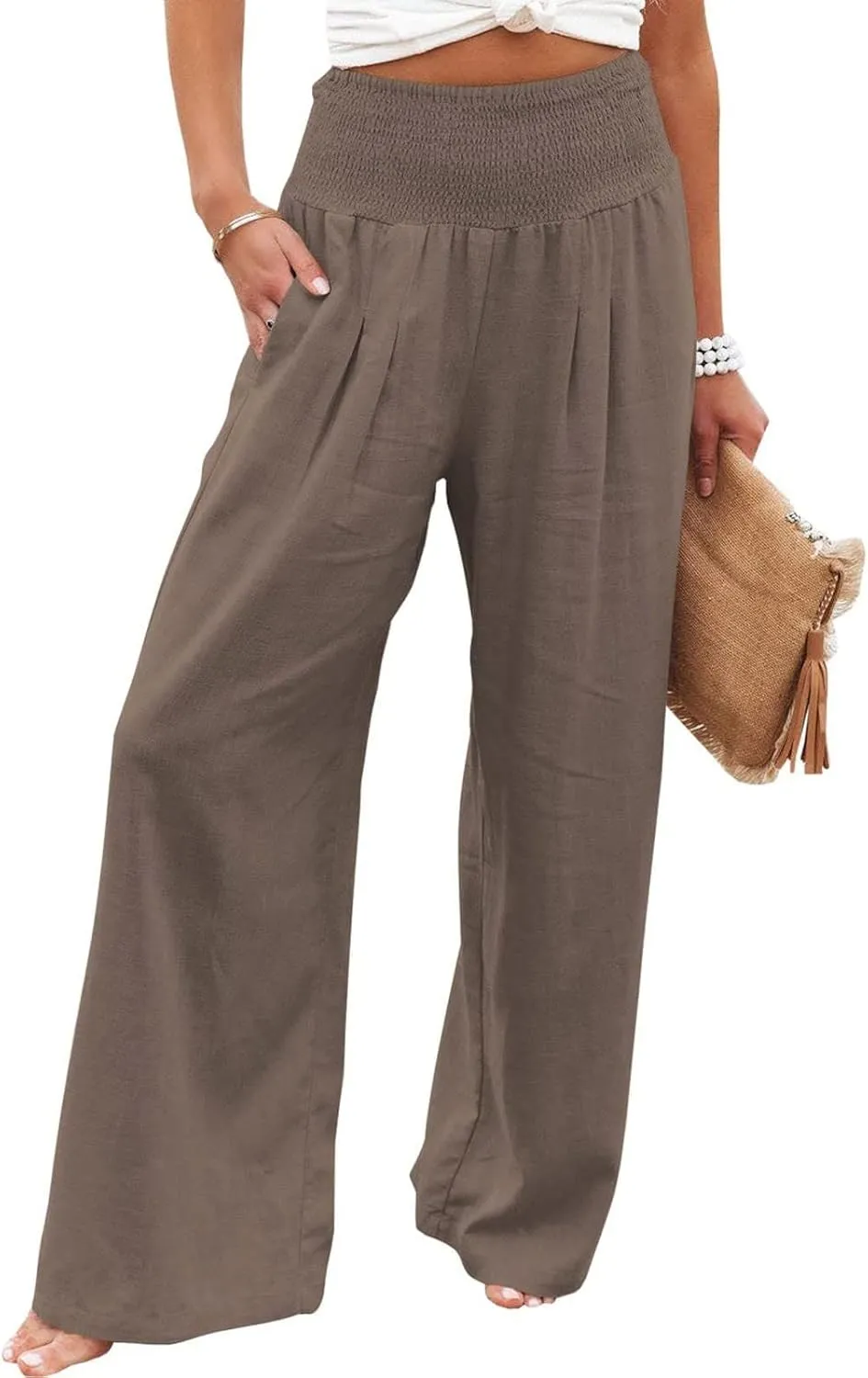 Maternity Pants for Women Cotton Linen Flowy Lounge Work Pant Summer Boho High Waisted Wide Leg Pant Beach Holiday