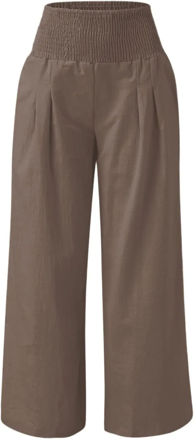 Maternity Pants for Women Cotton Linen Flowy Lounge Work Pant Summer Boho High Waisted Wide Leg Pant Beach Holiday