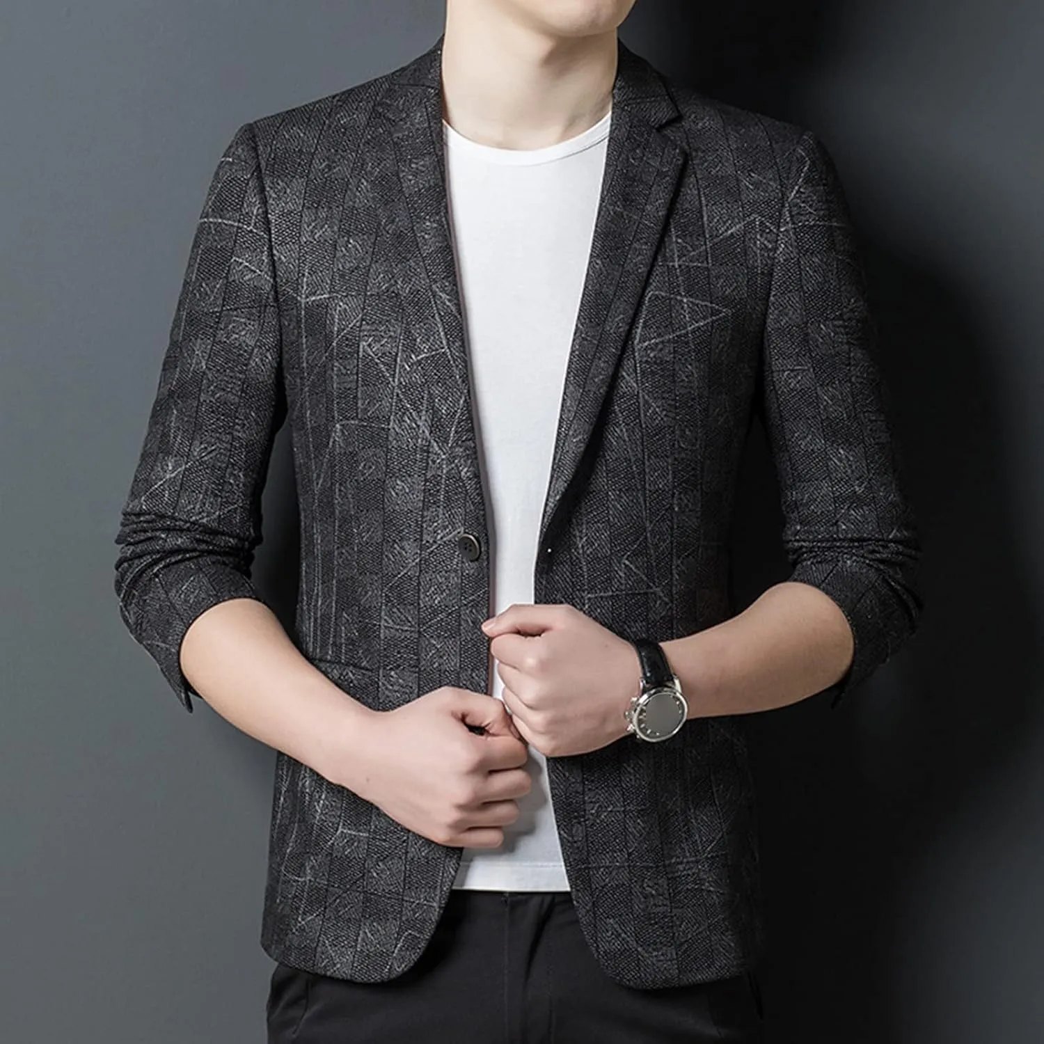 Men Plaid Printed Sport Coat Vintage Checked 2 Button Casual Suit Jackets Lightweight Slim Single Breasted Blazer