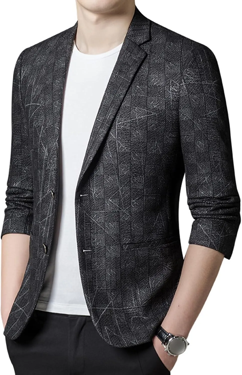 Men Plaid Printed Sport Coat Vintage Checked 2 Button Casual Suit Jackets Lightweight Slim Single Breasted Blazer