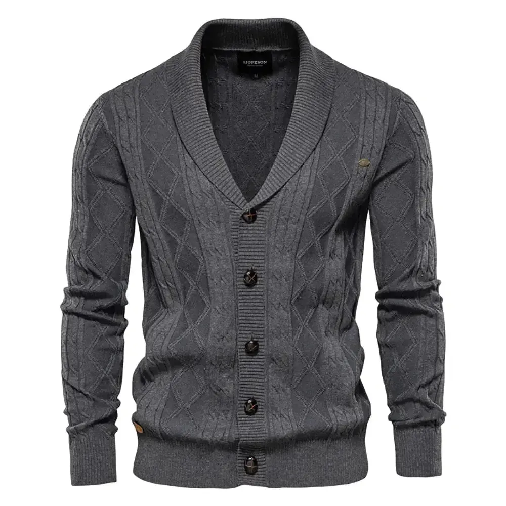 Men's Classic Cotton Argyle Winter Cardigan