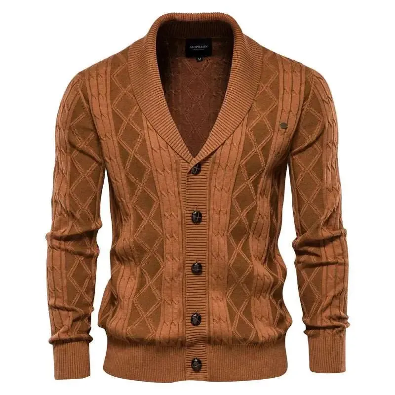 Men's Classic Cotton Argyle Winter Cardigan