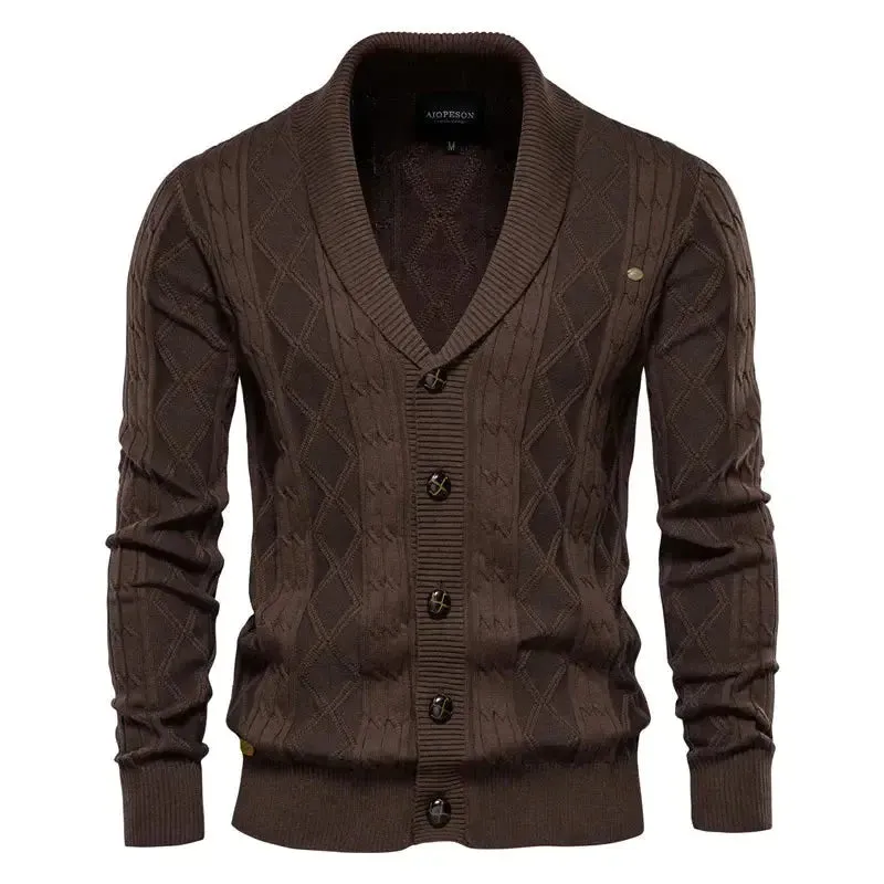 Men's Classic Cotton Argyle Winter Cardigan