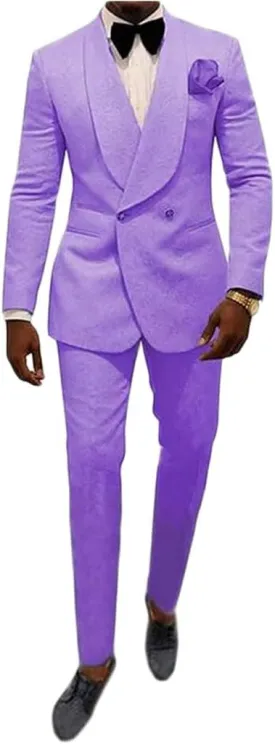 Mens Shawl Lapel Suit Patterned Double Breasted Wedding Tuxedos Prom Suits Jacket Pants Groomsmen Suit