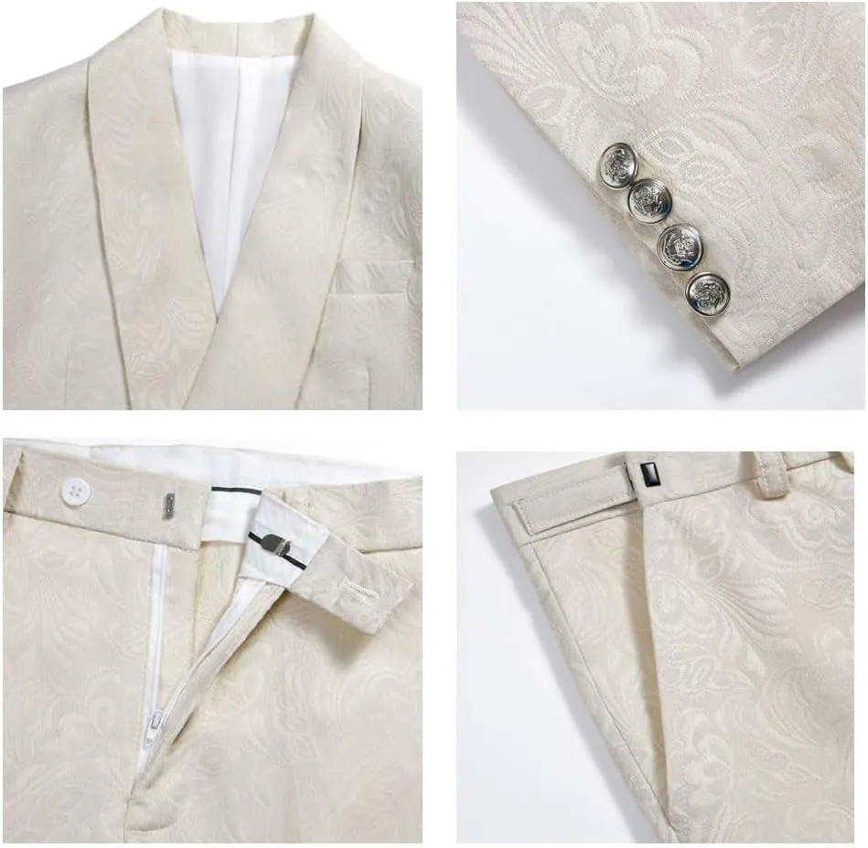 Mens Shawl Lapel Suit Patterned Double Breasted Wedding Tuxedos Prom Suits Jacket Pants Groomsmen Suit