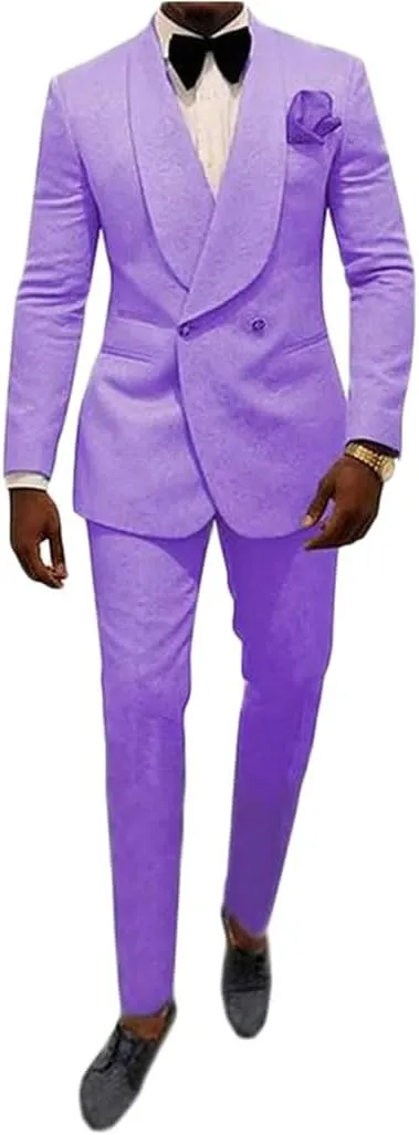 Mens Shawl Lapel Suit Patterned Double Breasted Wedding Tuxedos Prom Suits Jacket Pants Groomsmen Suit