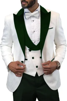 Men's Slim Fit Jacquard Suit 3 Pieces Wedding PromTuxedo Suit Formal One Button Blazer Pants and Vest Suit for Men
