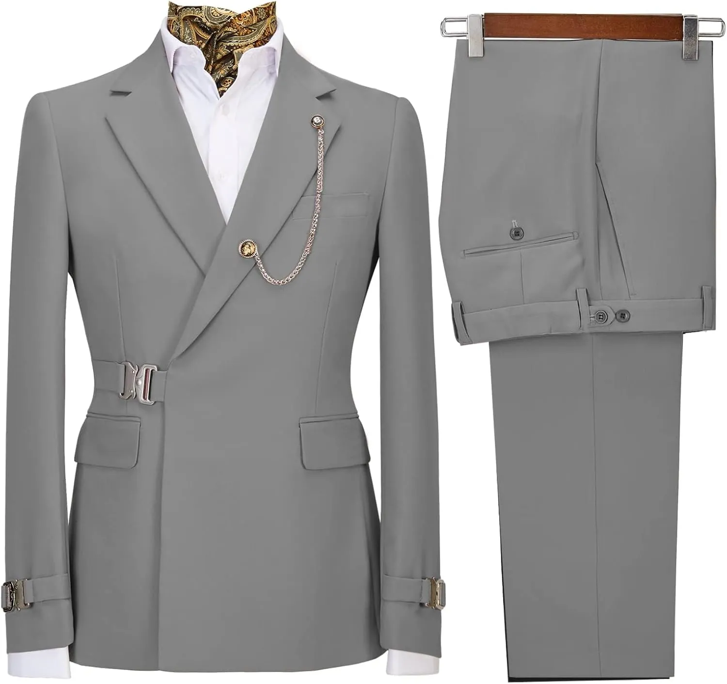 Men's Suit 2 Piece Slim Fit Suits for Men Business Casual Tuxedo Suit with Metal Clasp for Wedding Prom