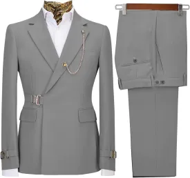 Men's Suit 2 Piece Slim Fit Suits for Men Business Casual Tuxedo Suit with Metal Clasp for Wedding Prom