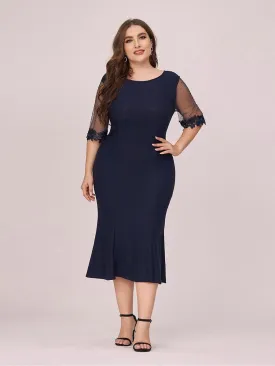 Modest Round Neck Bodycon Plus Size Casual Work Dress