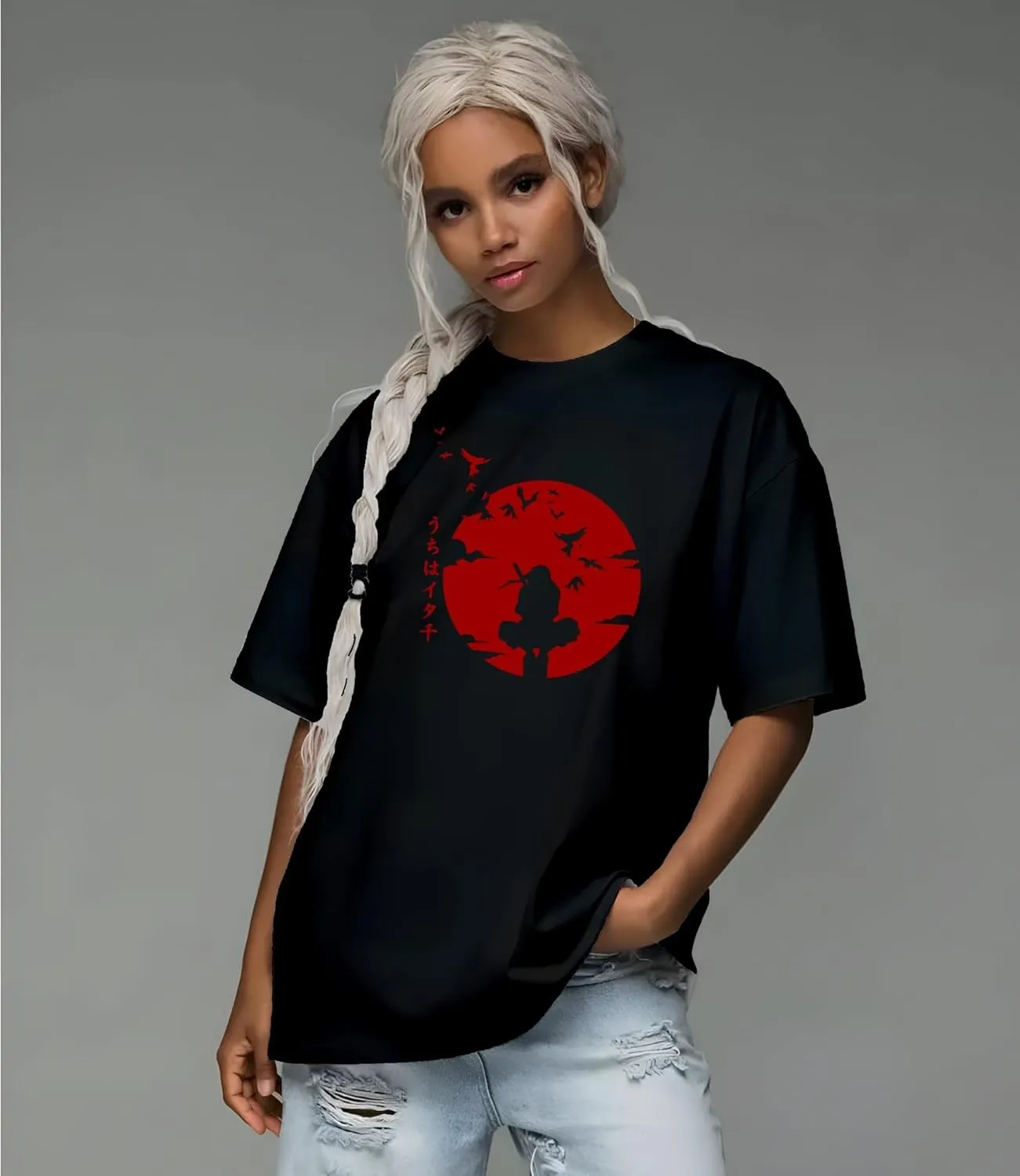 Naruto Shippuden, Itachi Uchiha, Anime Ninja Silhouette Tee, Unisex Vintage Y2K Oversized Graphic T-Shirt, Streetwear Style