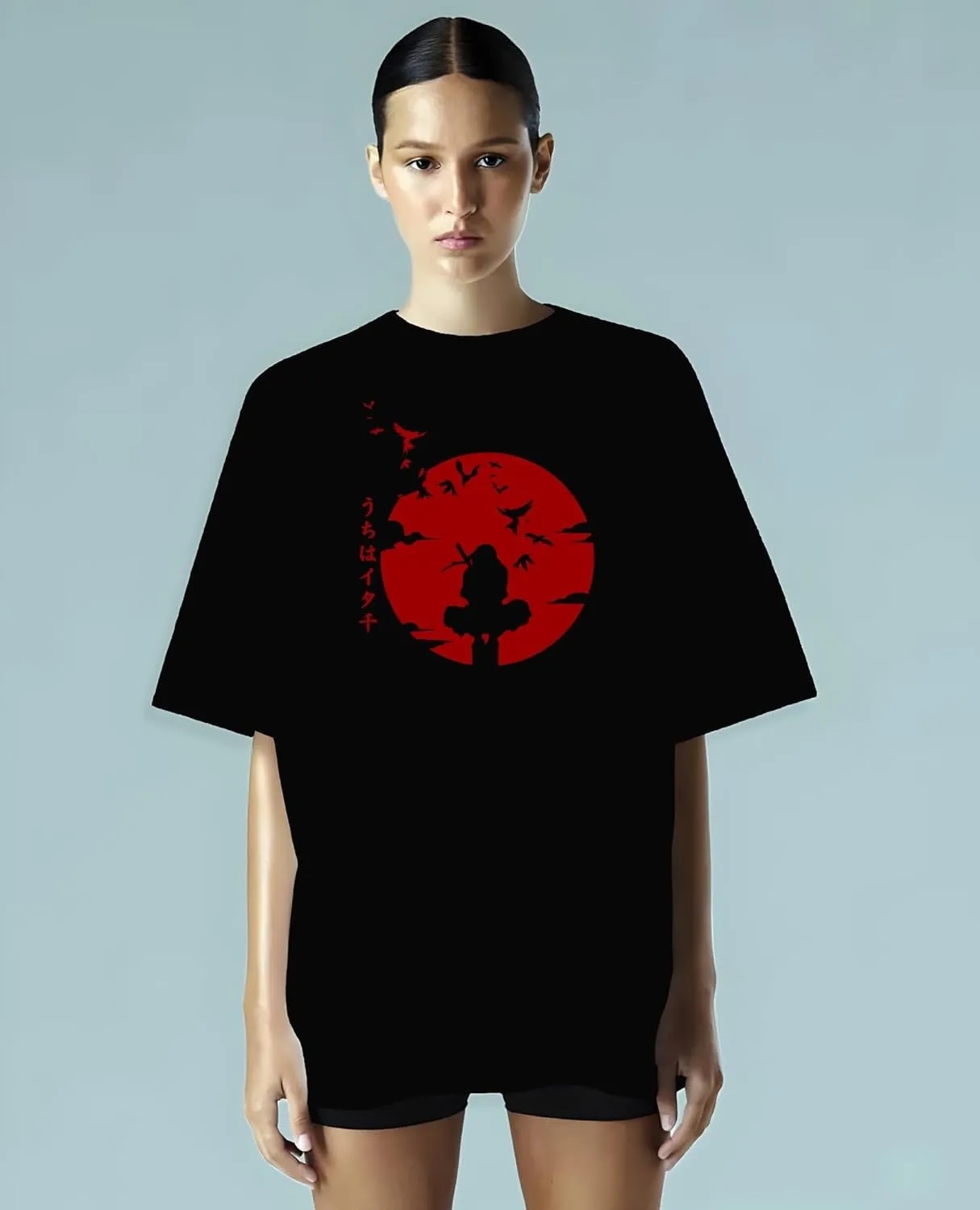 Naruto Shippuden, Itachi Uchiha, Anime Ninja Silhouette Tee, Unisex Vintage Y2K Oversized Graphic T-Shirt, Streetwear Style