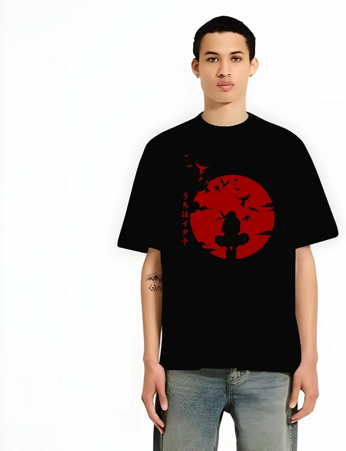 Naruto Shippuden, Itachi Uchiha, Anime Ninja Silhouette Tee, Unisex Vintage Y2K Oversized Graphic T-Shirt, Streetwear Style