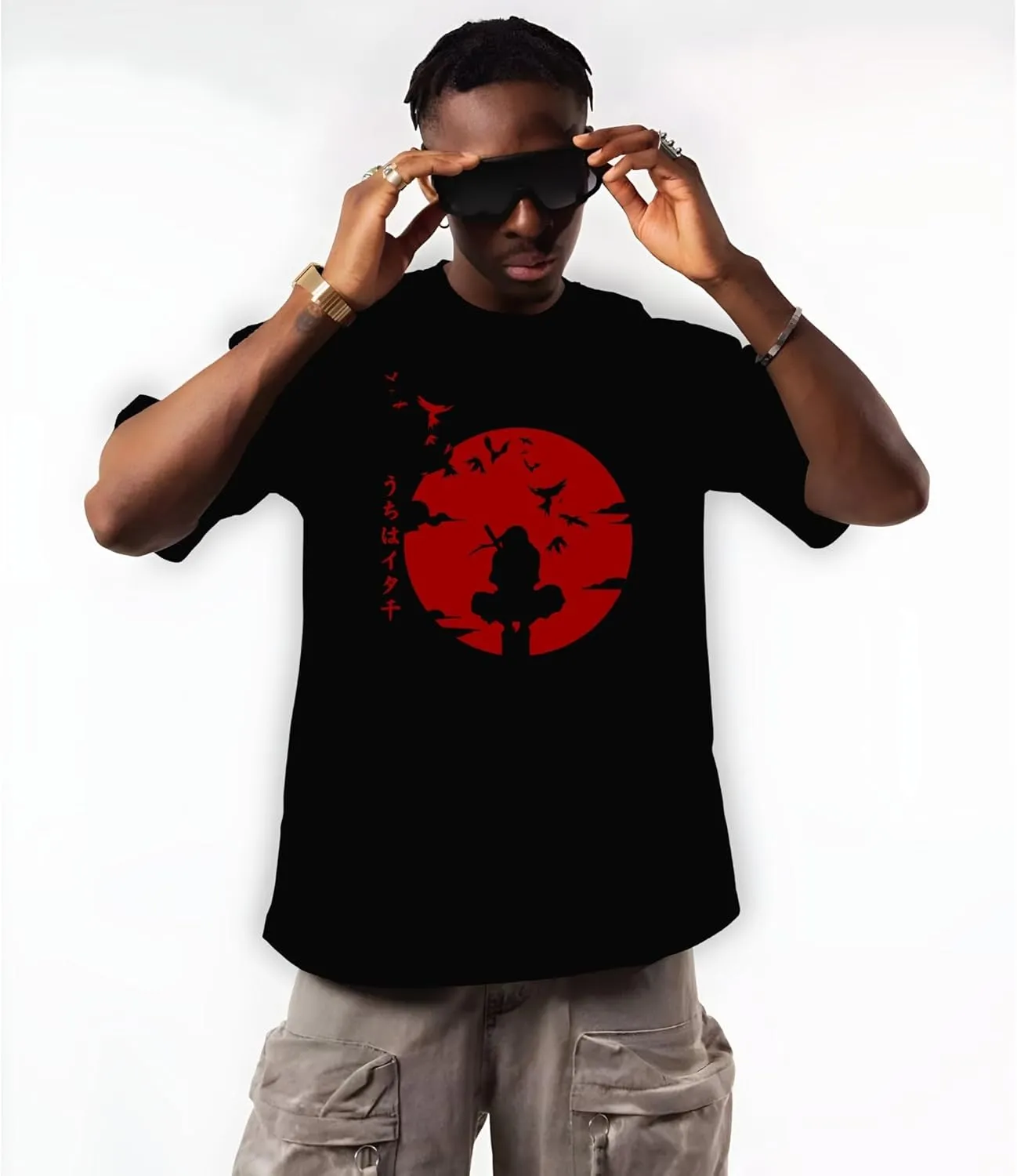 Naruto Shippuden, Itachi Uchiha, Anime Ninja Silhouette Tee, Unisex Vintage Y2K Oversized Graphic T-Shirt, Streetwear Style